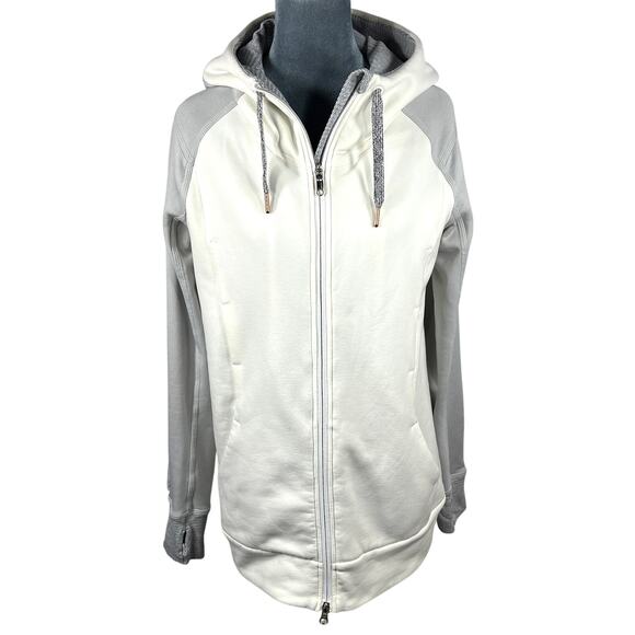 Lululemon Stretch It Out Hoodie Sz 8 Polartec Gray White Full Zip Stretch Cozy - Picture 1 of 14
